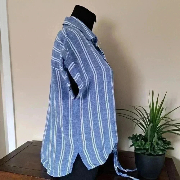 ❤️ Jachs Girlfriend Short Sleeved Linen Blend Blouse XS Striped Lightweight Top - Picture 4 of 14